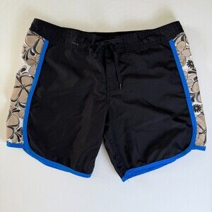 Del Sol Color Changing Women's Board Surf Beach Shorts, Sz M, Black Blue Floral